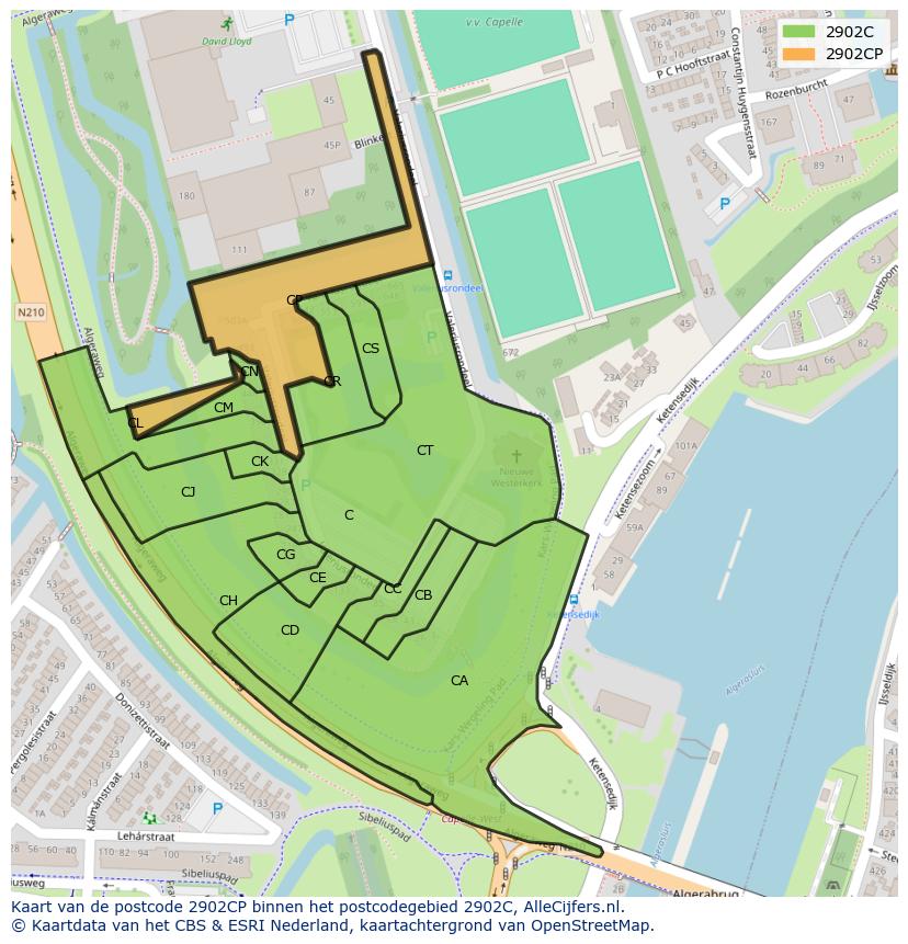 Afbeelding van het postcodegebied 2902 CP op de kaart.