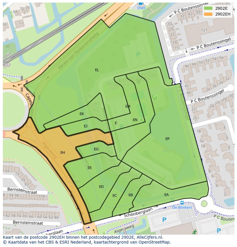 Afbeelding van het postcodegebied 2902 EH op de kaart.