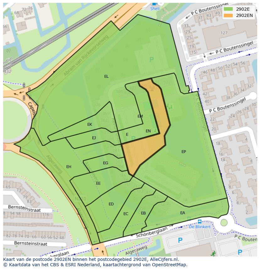Afbeelding van het postcodegebied 2902 EN op de kaart.