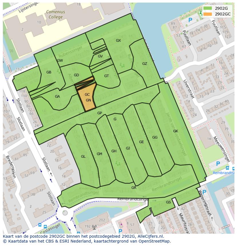 Afbeelding van het postcodegebied 2902 GC op de kaart.