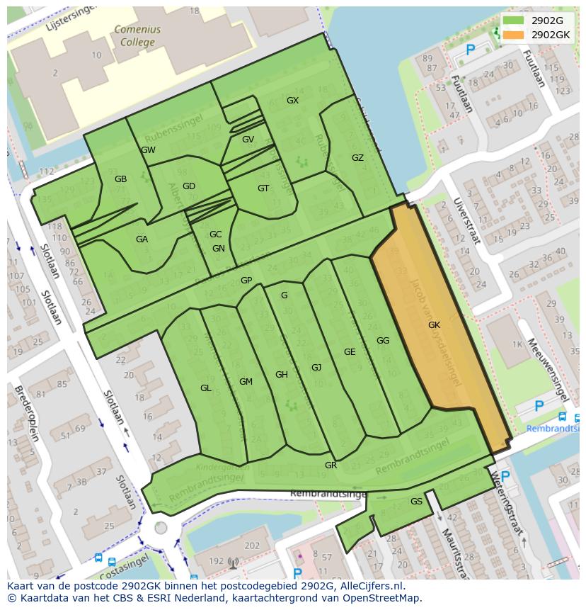 Afbeelding van het postcodegebied 2902 GK op de kaart.