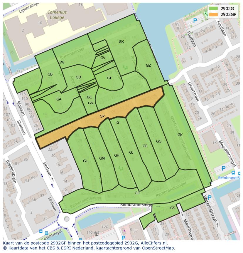 Afbeelding van het postcodegebied 2902 GP op de kaart.