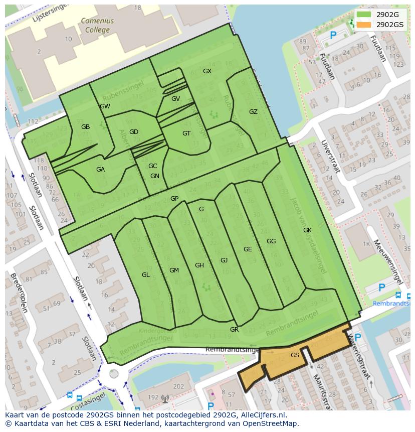 Afbeelding van het postcodegebied 2902 GS op de kaart.