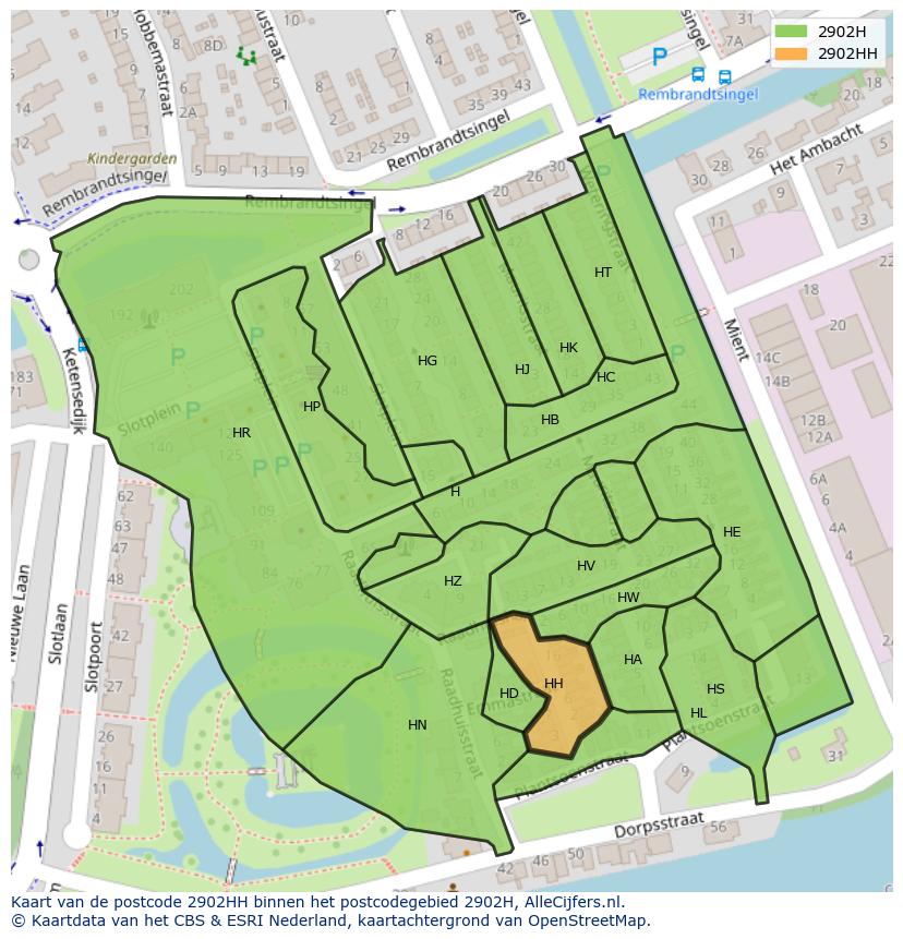 Afbeelding van het postcodegebied 2902 HH op de kaart.