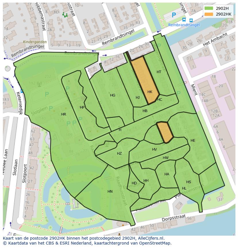 Afbeelding van het postcodegebied 2902 HK op de kaart.