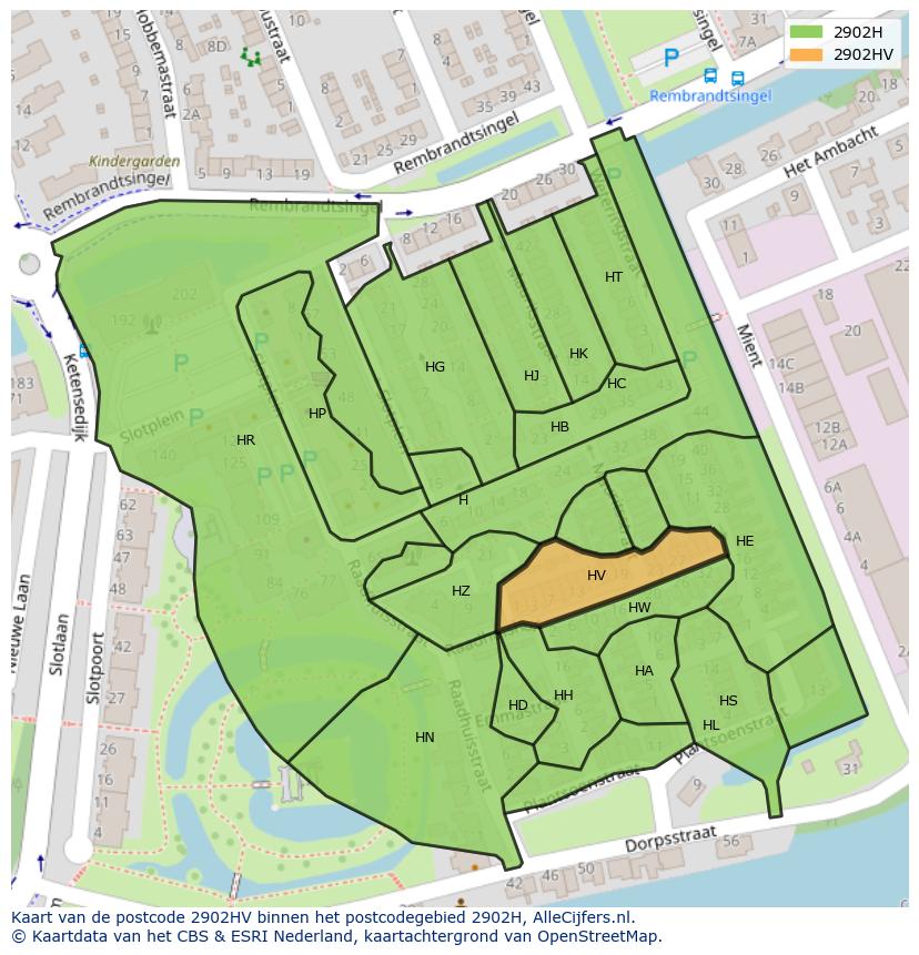 Afbeelding van het postcodegebied 2902 HV op de kaart.