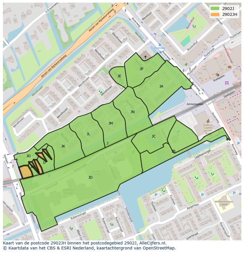 Afbeelding van het postcodegebied 2902 JH op de kaart.