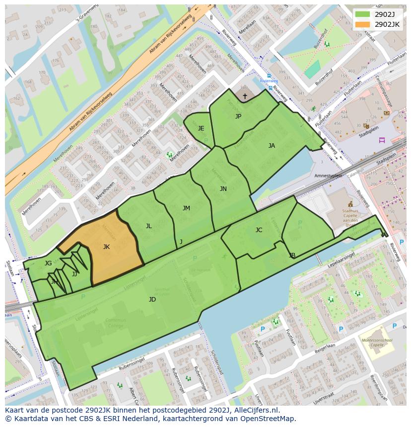 Afbeelding van het postcodegebied 2902 JK op de kaart.