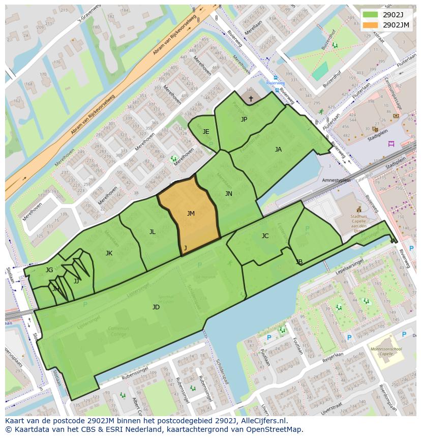 Afbeelding van het postcodegebied 2902 JM op de kaart.