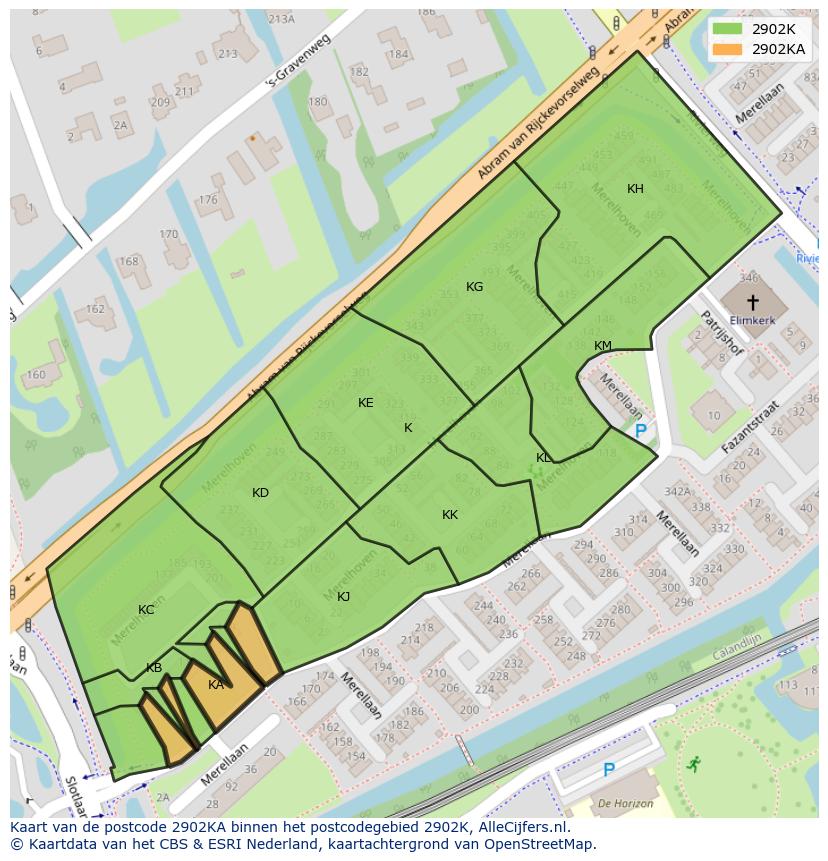 Afbeelding van het postcodegebied 2902 KA op de kaart.