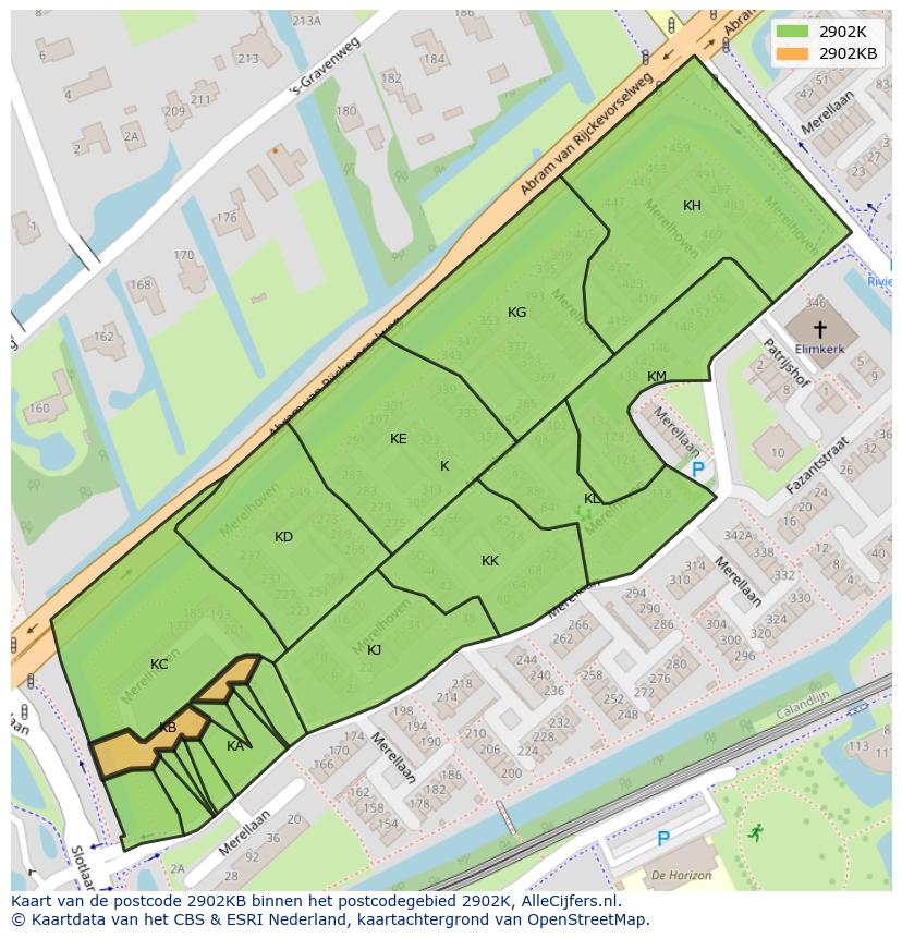 Afbeelding van het postcodegebied 2902 KB op de kaart.
