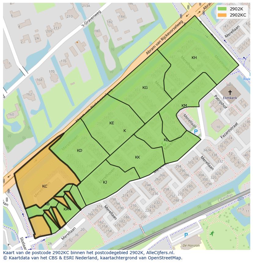 Afbeelding van het postcodegebied 2902 KC op de kaart.