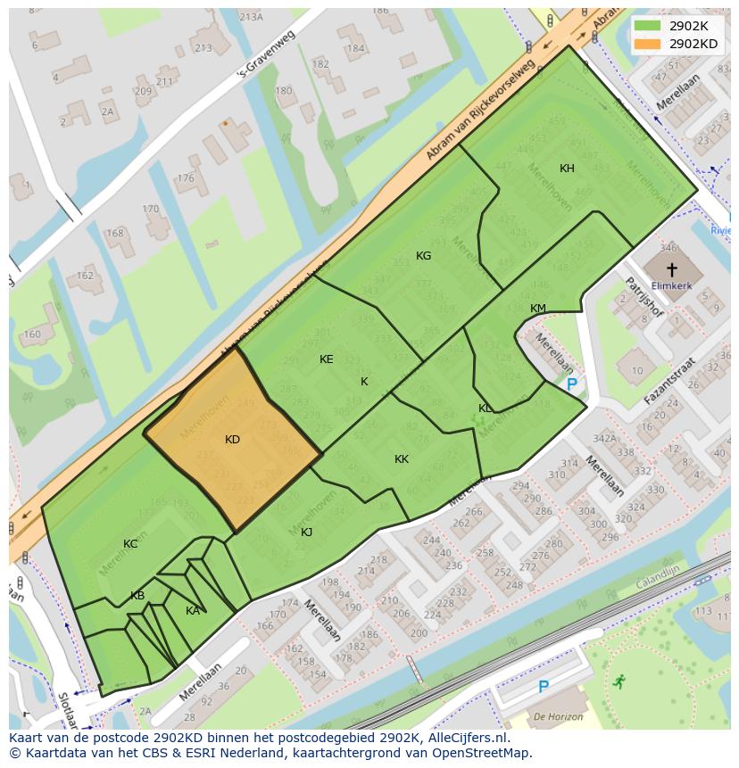 Afbeelding van het postcodegebied 2902 KD op de kaart.