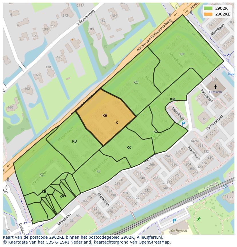 Afbeelding van het postcodegebied 2902 KE op de kaart.