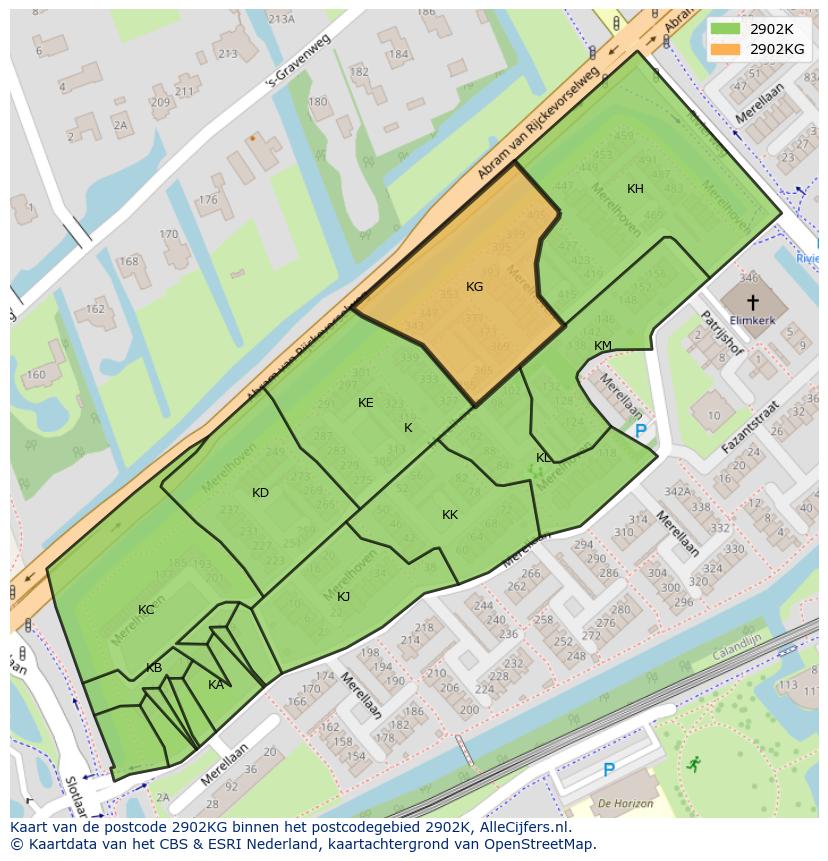 Afbeelding van het postcodegebied 2902 KG op de kaart.