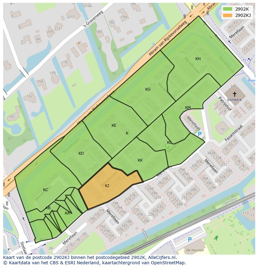 Afbeelding van het postcodegebied 2902 KJ op de kaart.