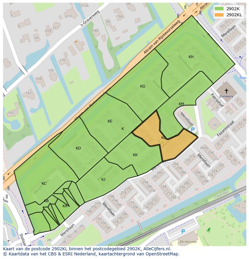Afbeelding van het postcodegebied 2902 KL op de kaart.