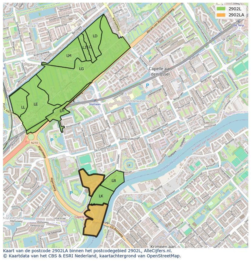 Afbeelding van het postcodegebied 2902 LA op de kaart.