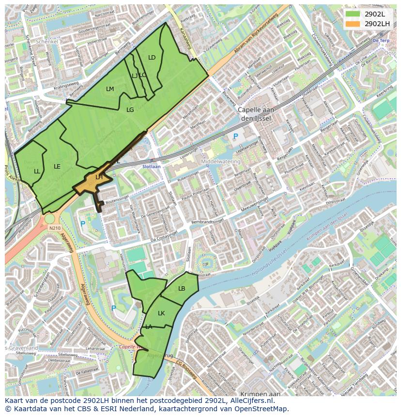 Afbeelding van het postcodegebied 2902 LH op de kaart.