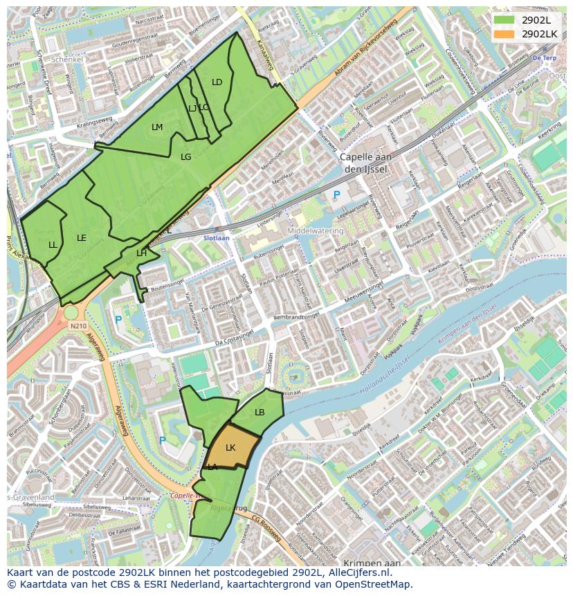 Afbeelding van het postcodegebied 2902 LK op de kaart.