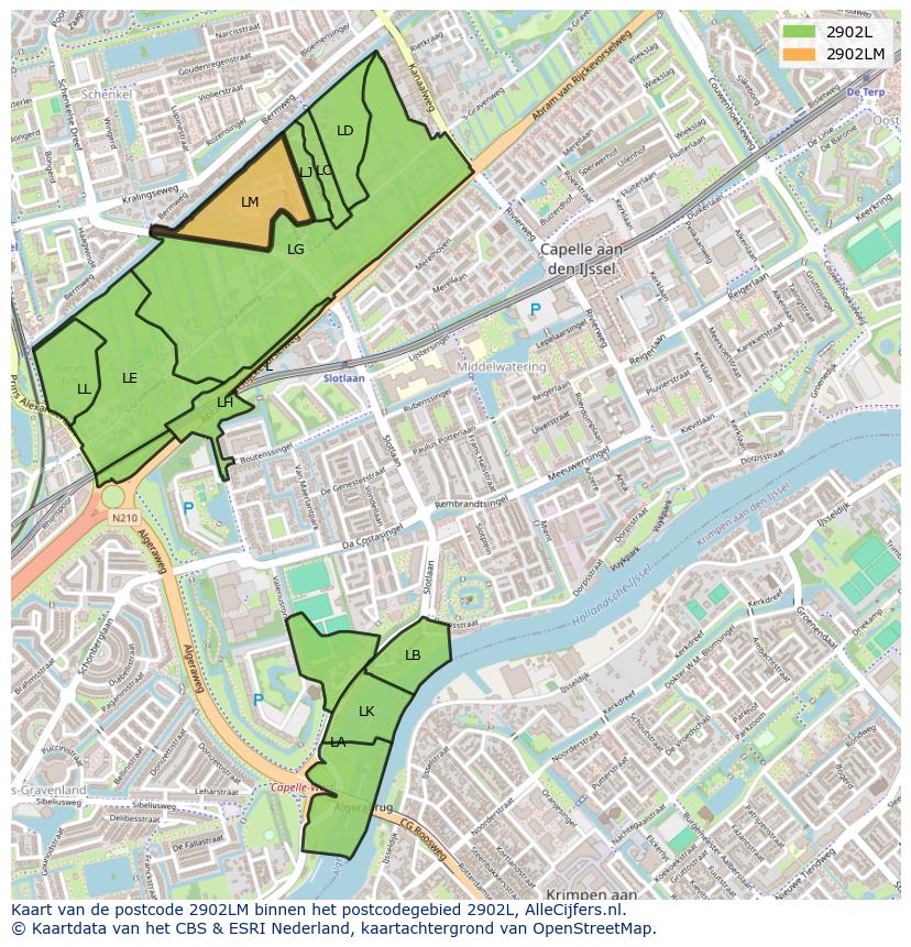 Afbeelding van het postcodegebied 2902 LM op de kaart.