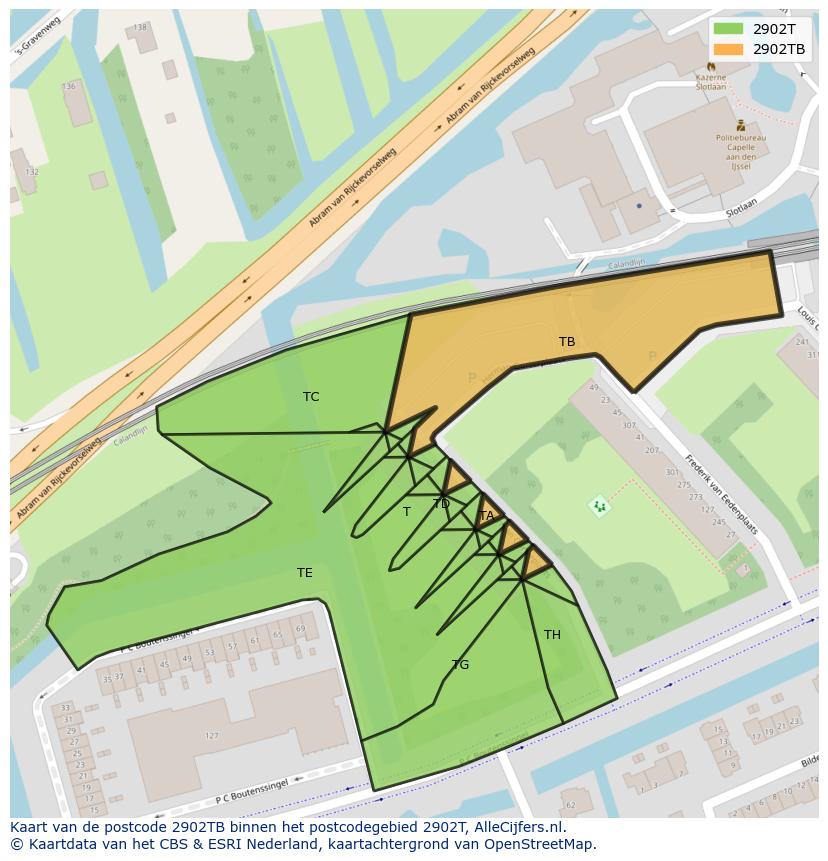 Afbeelding van het postcodegebied 2902 TB op de kaart.