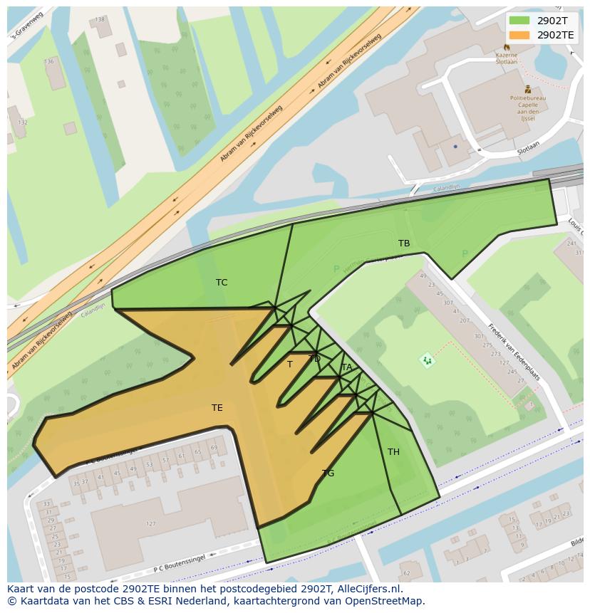 Afbeelding van het postcodegebied 2902 TE op de kaart.