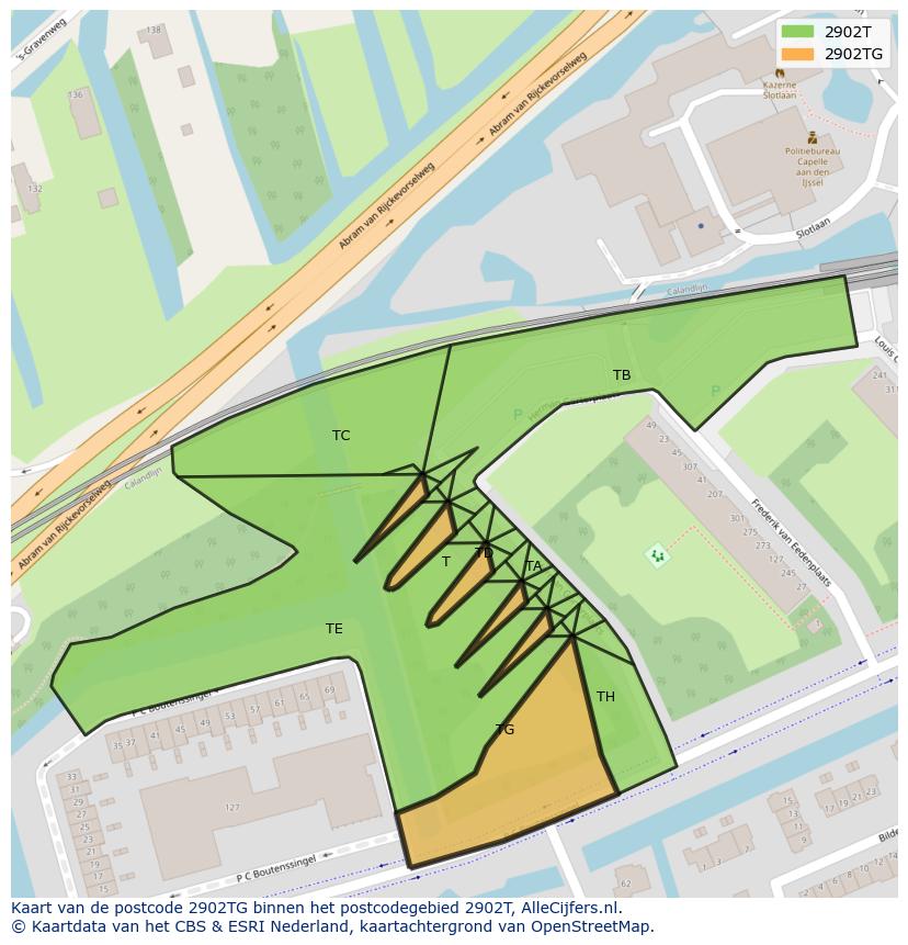 Afbeelding van het postcodegebied 2902 TG op de kaart.