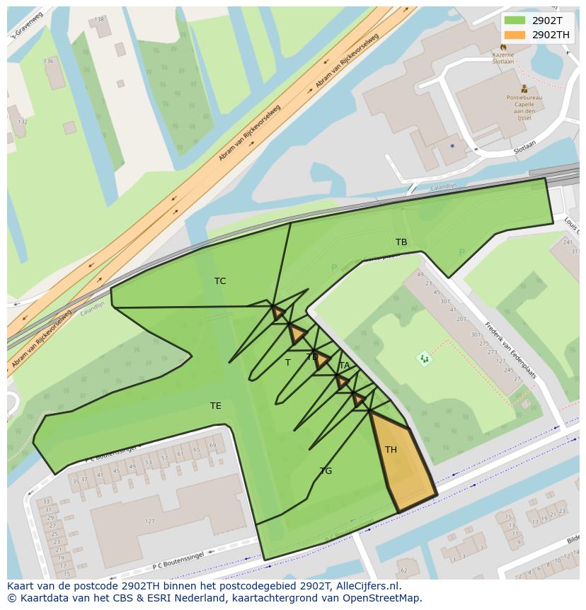 Afbeelding van het postcodegebied 2902 TH op de kaart.