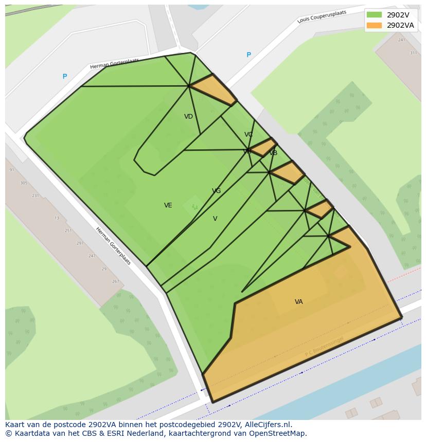 Afbeelding van het postcodegebied 2902 VA op de kaart.