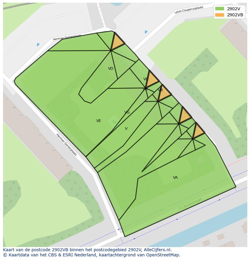 Afbeelding van het postcodegebied 2902 VB op de kaart.