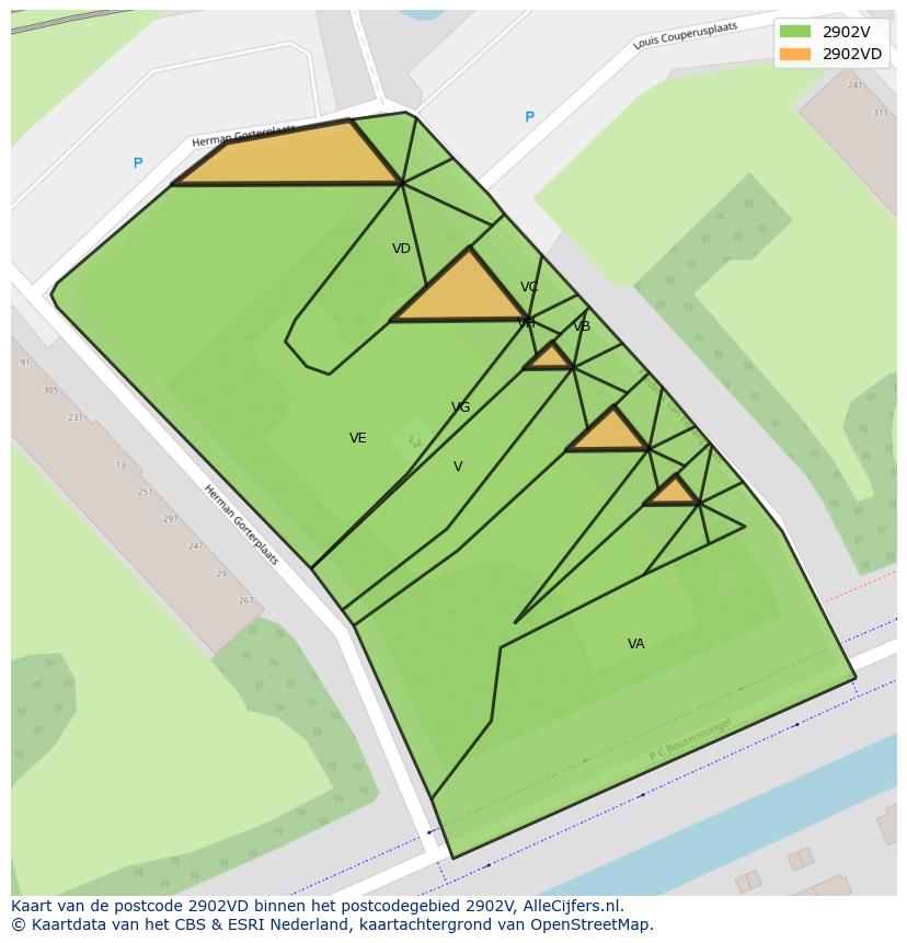 Afbeelding van het postcodegebied 2902 VD op de kaart.