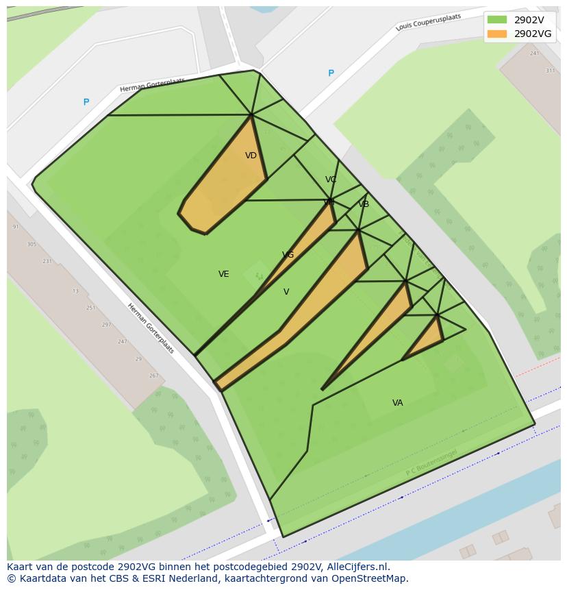 Afbeelding van het postcodegebied 2902 VG op de kaart.