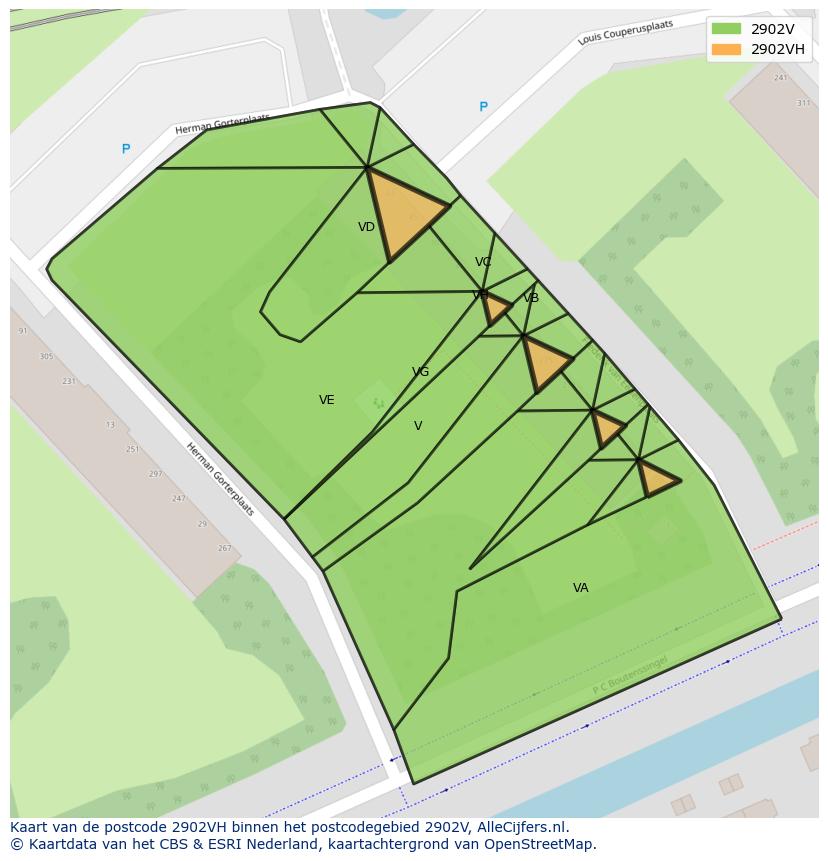 Afbeelding van het postcodegebied 2902 VH op de kaart.