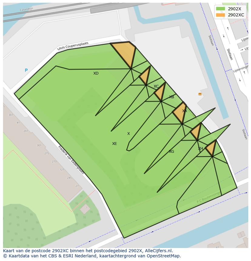 Afbeelding van het postcodegebied 2902 XC op de kaart.