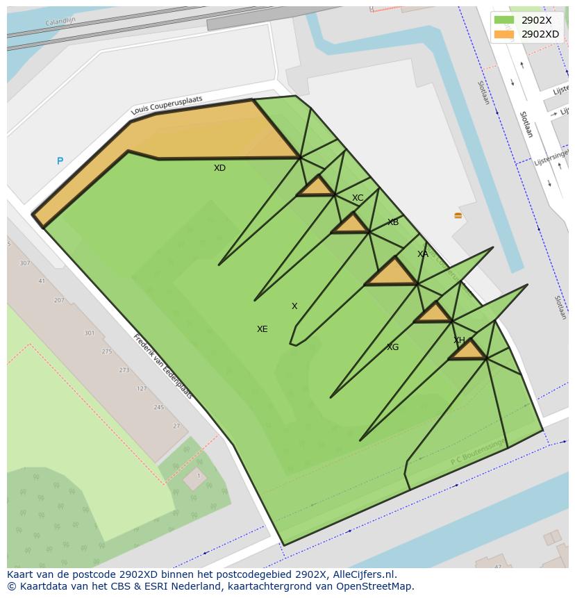 Afbeelding van het postcodegebied 2902 XD op de kaart.
