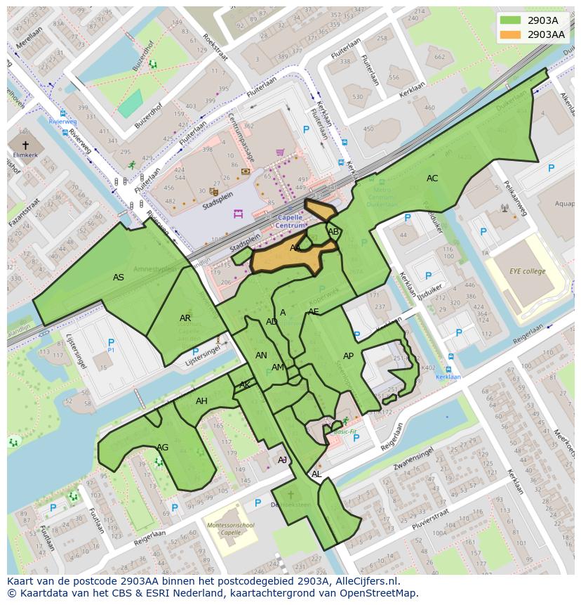 Afbeelding van het postcodegebied 2903 AA op de kaart.