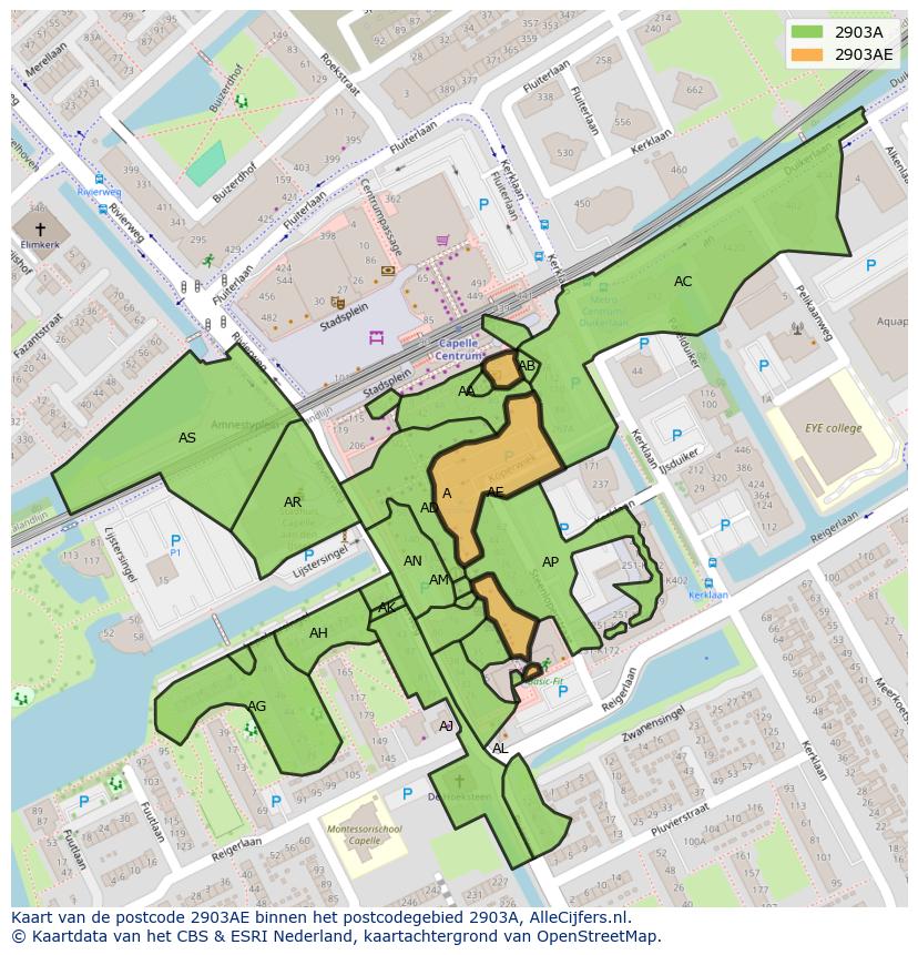 Afbeelding van het postcodegebied 2903 AE op de kaart.