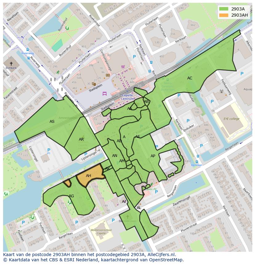 Afbeelding van het postcodegebied 2903 AH op de kaart.