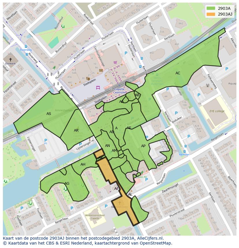 Afbeelding van het postcodegebied 2903 AJ op de kaart.