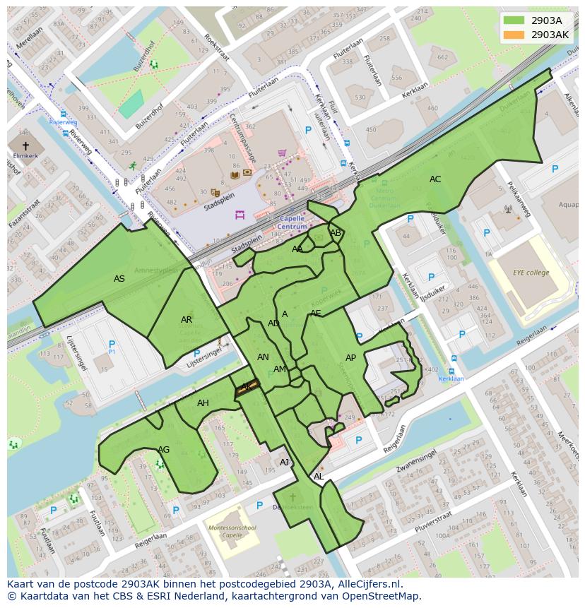 Afbeelding van het postcodegebied 2903 AK op de kaart.