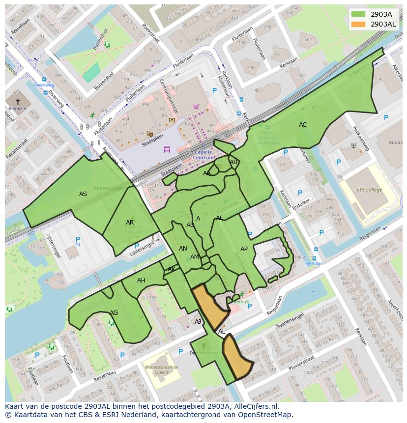Afbeelding van het postcodegebied 2903 AL op de kaart.