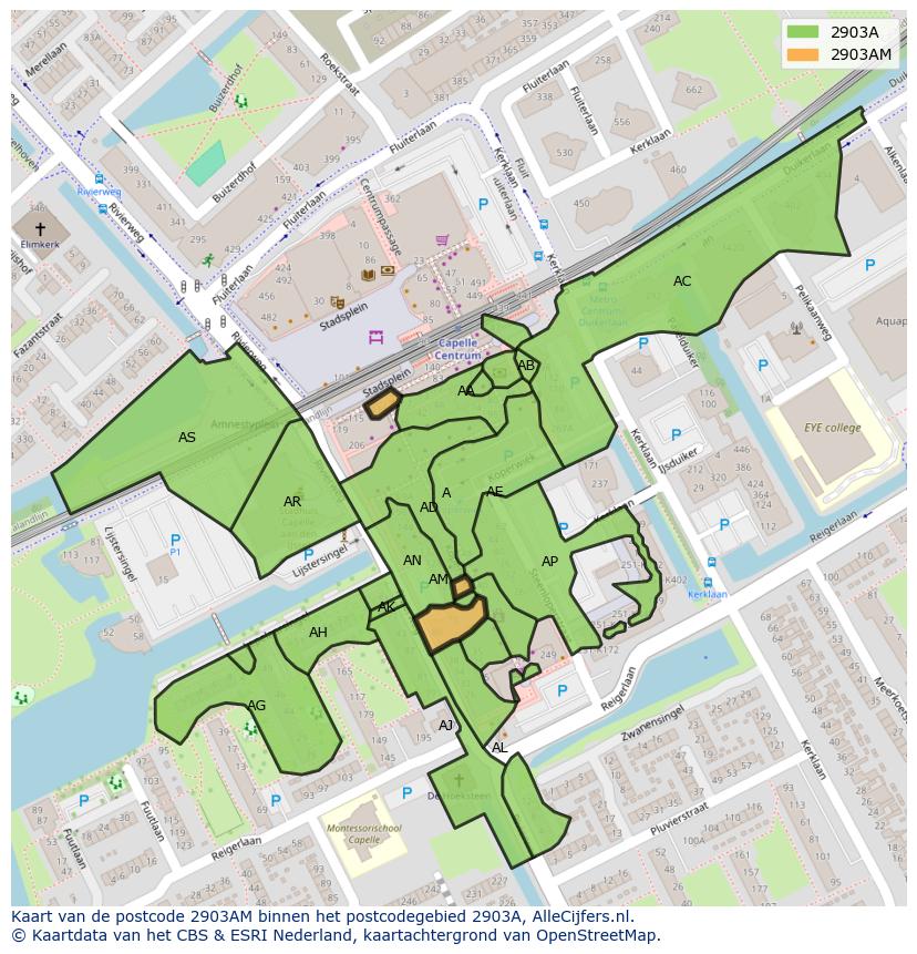 Afbeelding van het postcodegebied 2903 AM op de kaart.