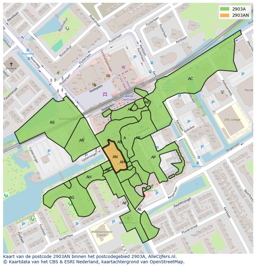 Afbeelding van het postcodegebied 2903 AN op de kaart.