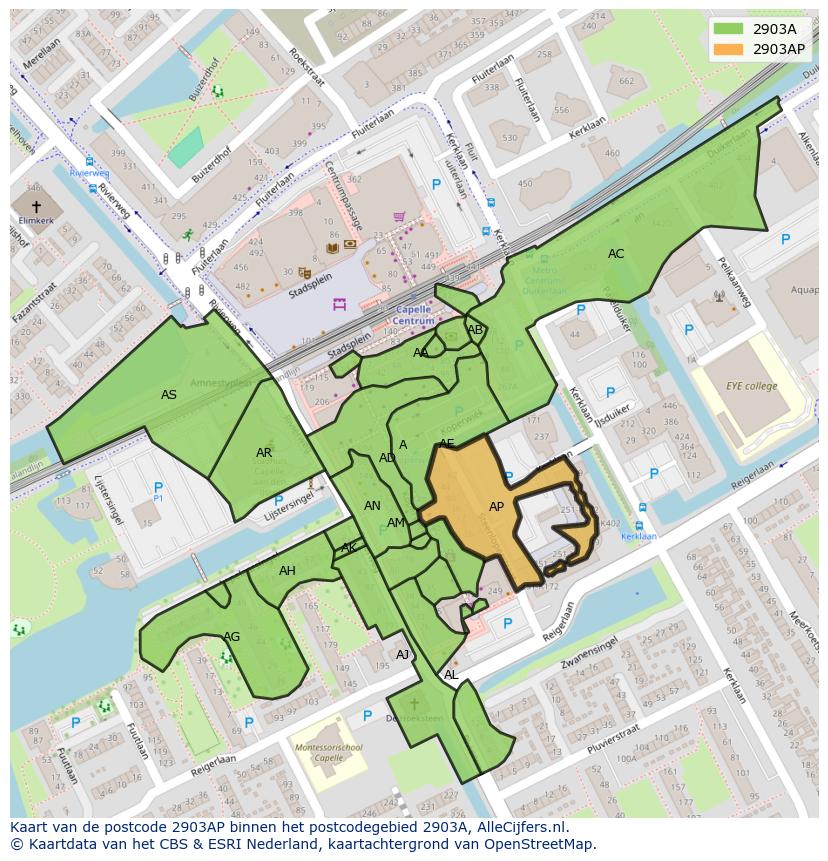 Afbeelding van het postcodegebied 2903 AP op de kaart.