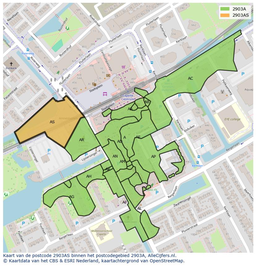 Afbeelding van het postcodegebied 2903 AS op de kaart.