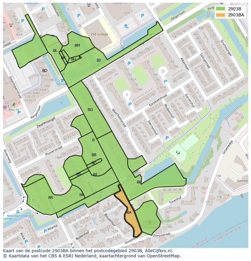 Afbeelding van het postcodegebied 2903 BA op de kaart.
