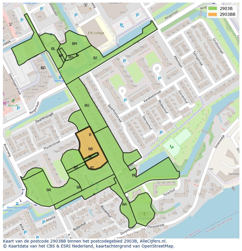 Afbeelding van het postcodegebied 2903 BB op de kaart.