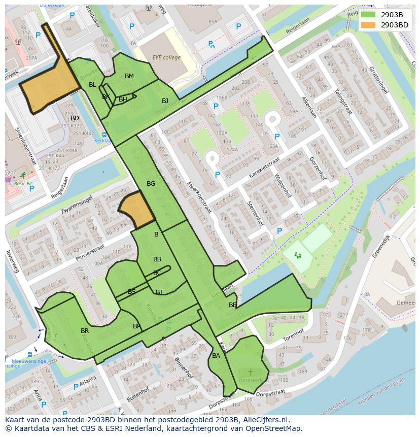 Afbeelding van het postcodegebied 2903 BD op de kaart.