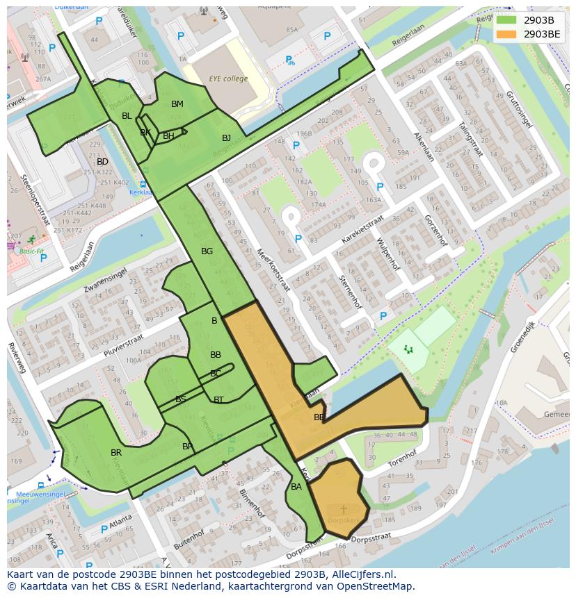 Afbeelding van het postcodegebied 2903 BE op de kaart.